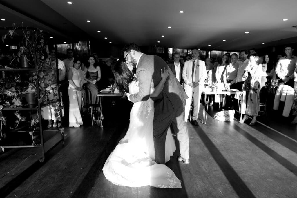 Melbourne wedding couple sharing first dance at Studley Grounds with Eddy Mac as their DJ and Liz Barnes as their photographer